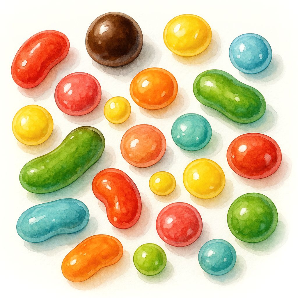 balas coloridas com goma laca