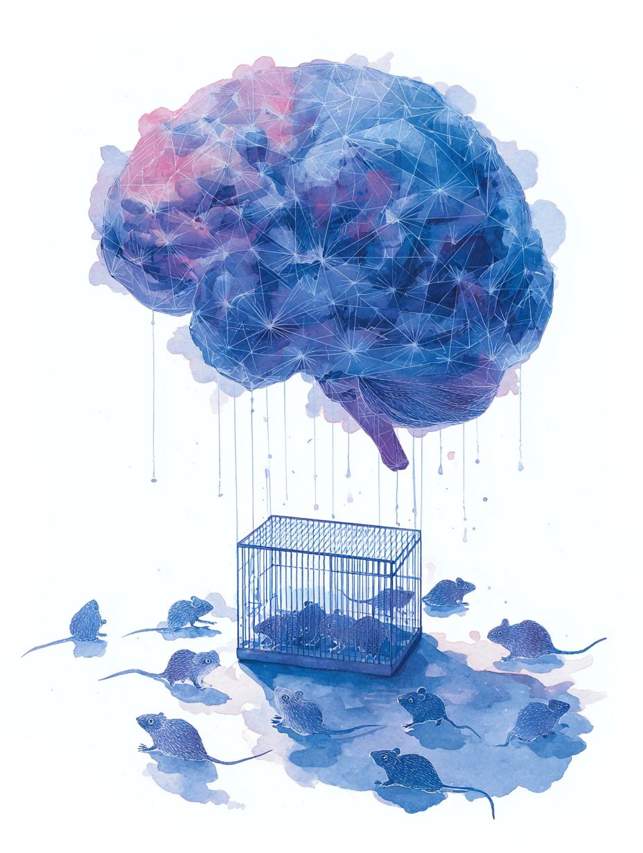 cerebro com gaiola de ratos vazias