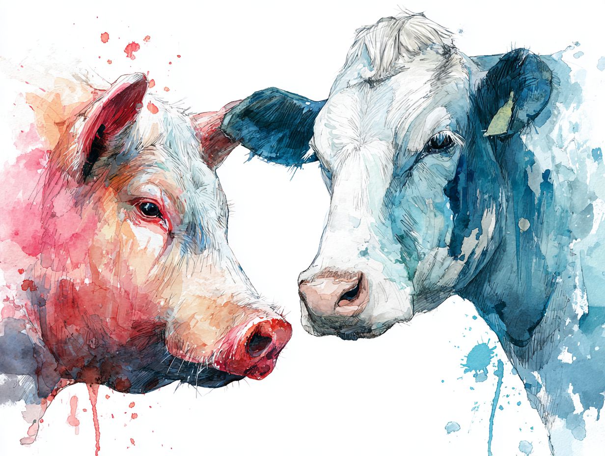 vaca e porco aquarela fundo branco