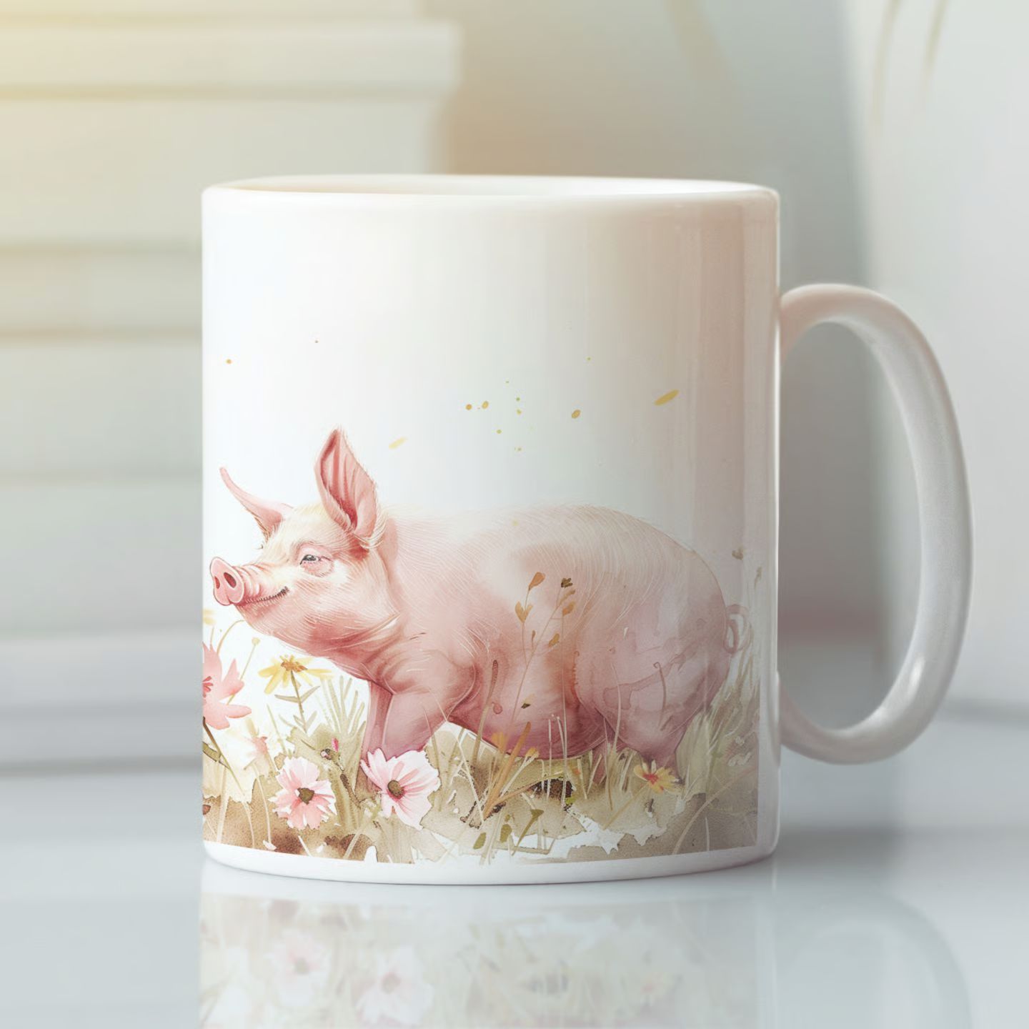 Caneca com estampa de porquinho livre