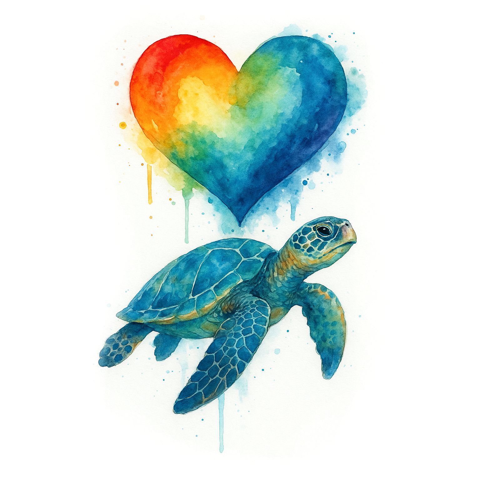 tartaruga com coração simbolizando amor pelos oceanos
