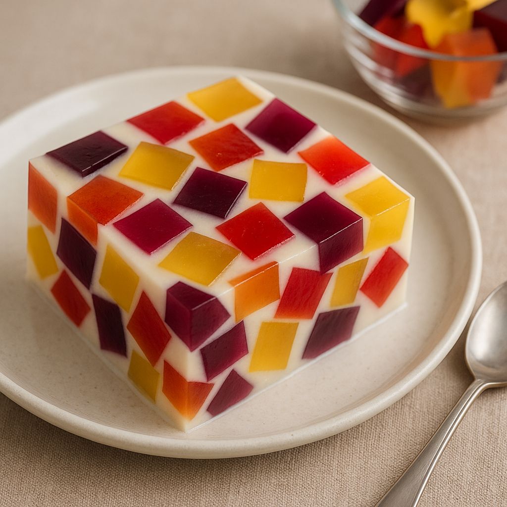 receita com gelatina vegana em cubos