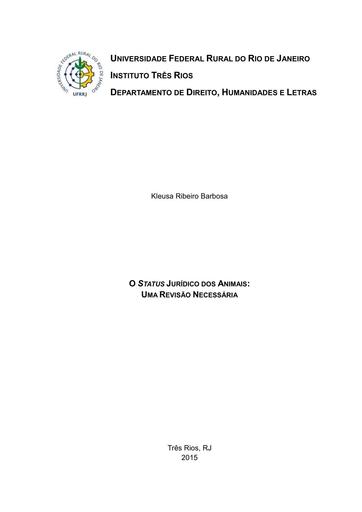 O Status Jurídico dos Animais - uma revisão necessária