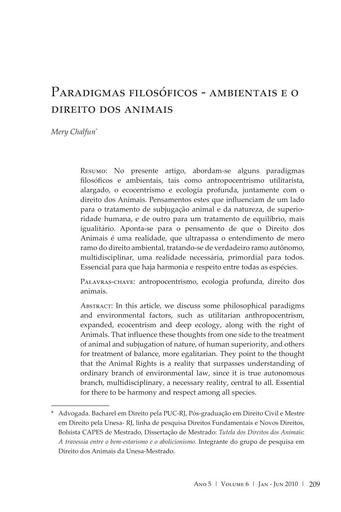 Paradigmas filosóficos - ambientais e o direito dos animais