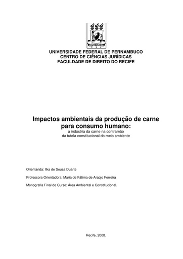 Monografia     Impactos ambientais da produção de carne para consumo humano     Ilka Duarte