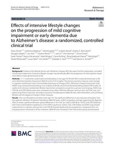 Effects of intensive lifestyle changes on the progression of mild cognitive impairment or early dementia due to Alzheimer’s disease a randomized, controlled clinical trial.pdf