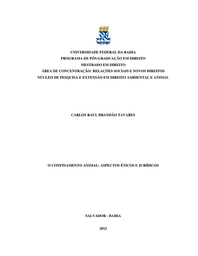 Dissertação   O confinamento animal (aspectos éticos e jurídicos)   Raul Tavares