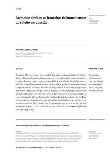 Animais e direitos as fronteiras do humanismo e do sujeito em questao