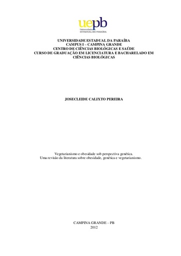 Monografia   Vegetarianismo e obesidade sob perspectiva genética   Josecleide Calixto Pereira
