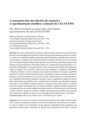 A concepção ética dos direitos dos animais e a experimentação cientifica: a atuação da CEUA/UFMS